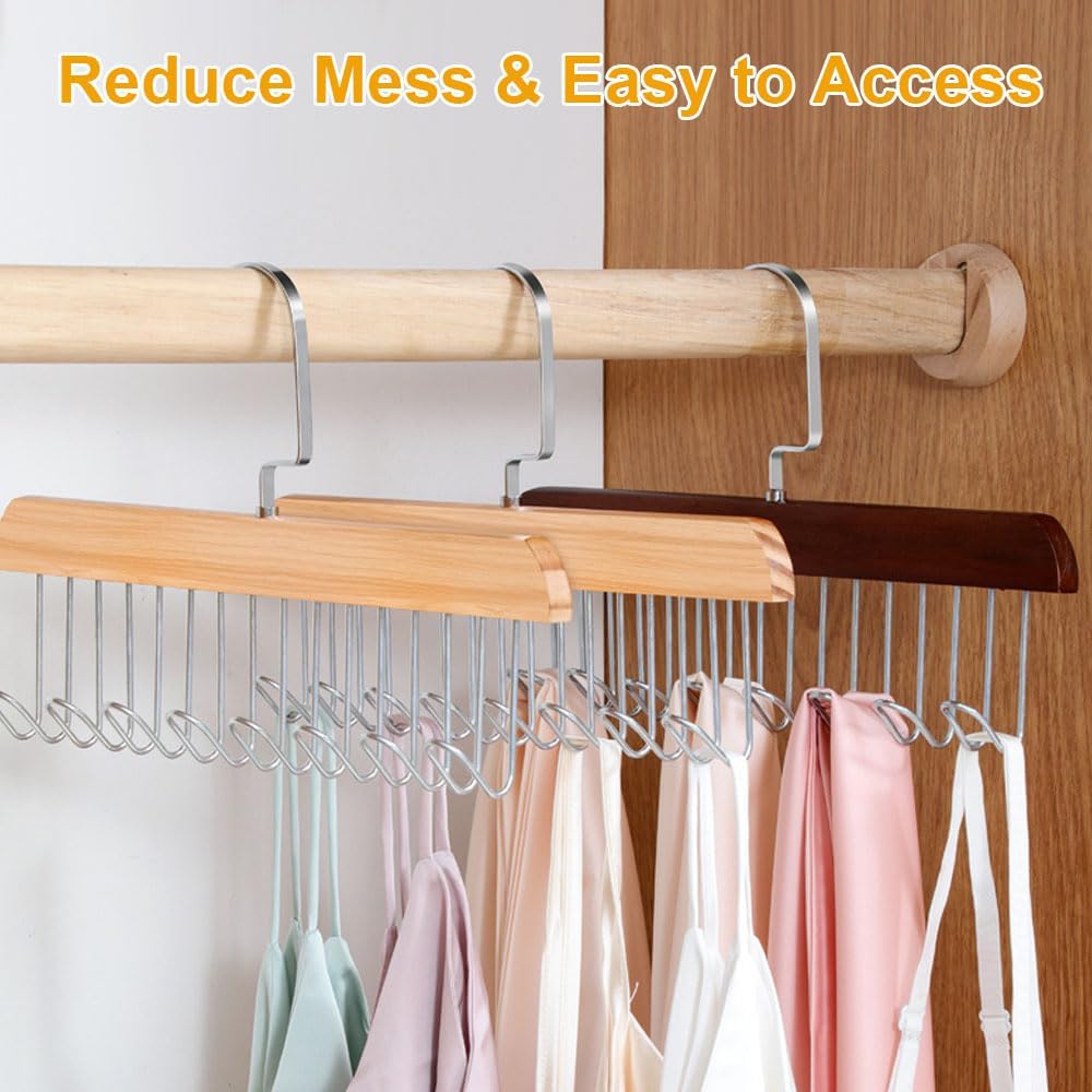 Belt Hanger 3 Pack with 24 Hooks, Sturdy Wooden Non-Slip Belt Holder, Space Saving Closet Organizer, Rotating Display Rack for Bra, Hat, Tank Tops thumbnail