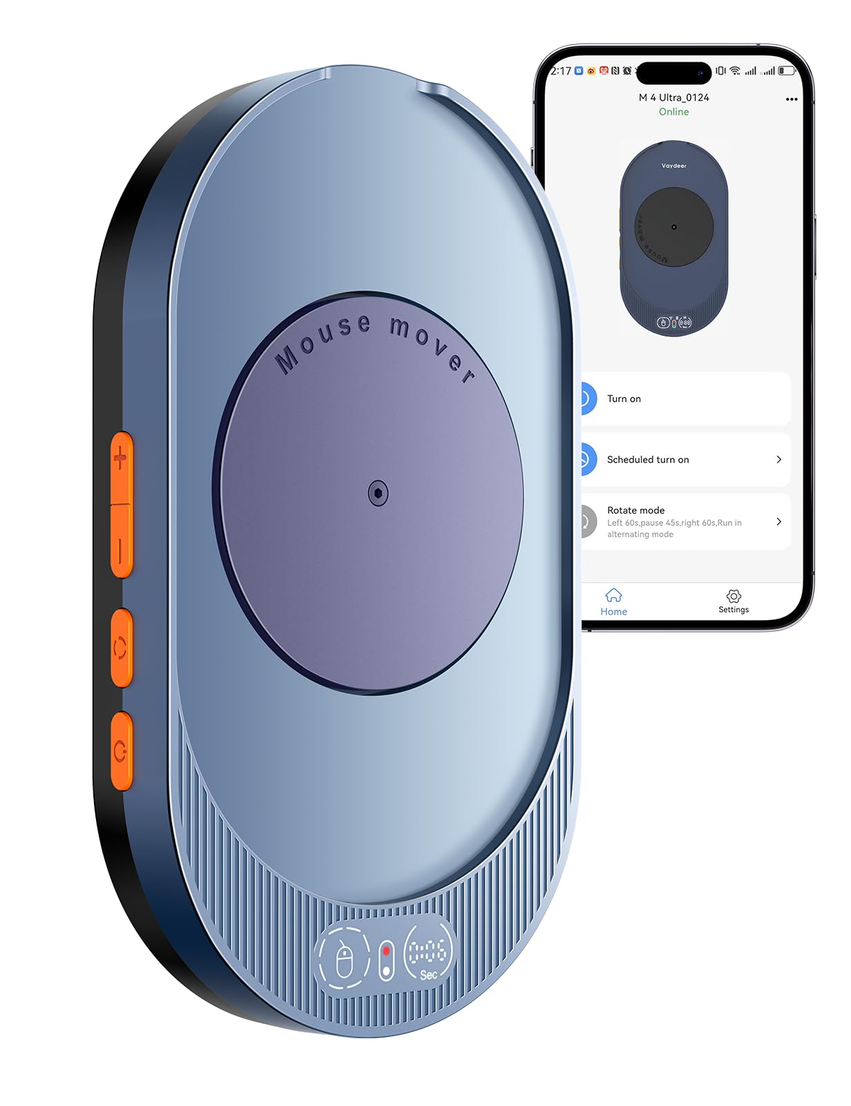 Vaydeer M4 Ultra Mouse Mover mit App – Unentdeckbares Maus-Wippgerät mit Fernbedienung und Timerfunktion – Treiberlose Bewegungssimulation zum Aufwecken des Computers