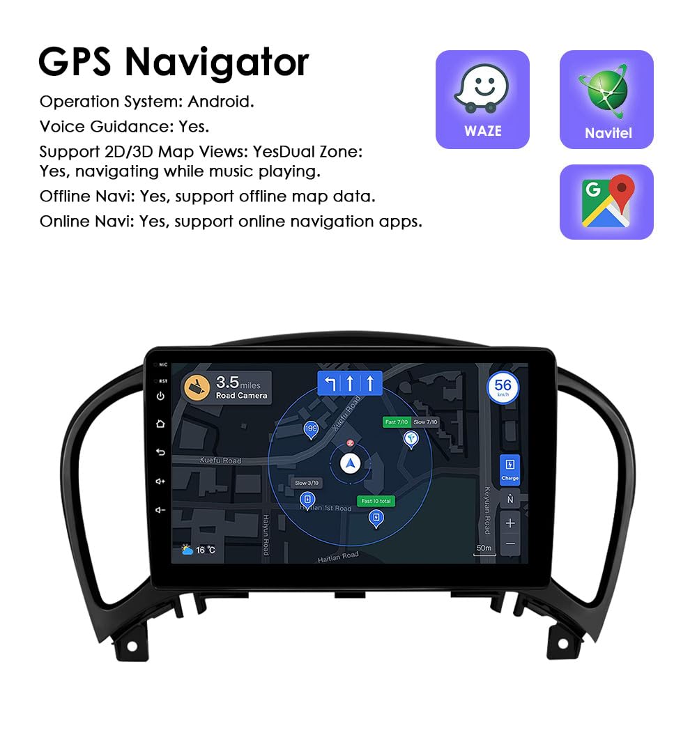 Android 13 9 pollici autoradio per Nissan juke2010-2014 4 core 2GB & 64GB di memoria, supporta wireless carplay/Android auto, controllo volante, WLAN/4G, AM/FM