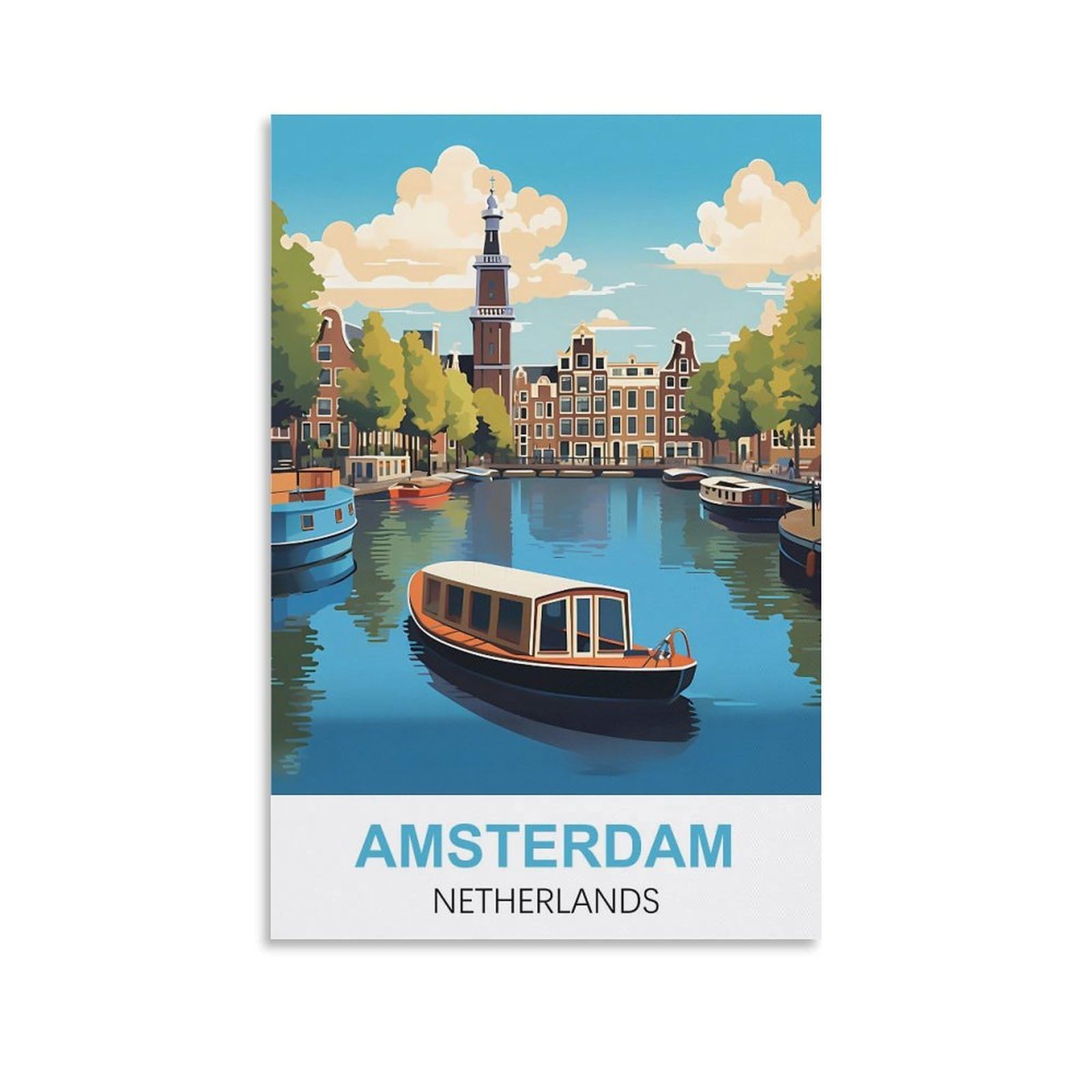 Lolwnni Unframe-Style Amsterdam Netherlands Vintage Travel Poster 08X12inch(20X30cm) Canvas Wall Art Print Picture Paintings For Living Room Bedroom Decor