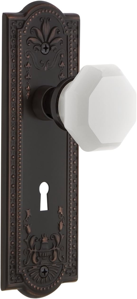 Nostalgic Warehouse 748669 Meadows Plate with Keyhole Waldorf White Milk Glass Knob, Single Dummy, Satin Nickel