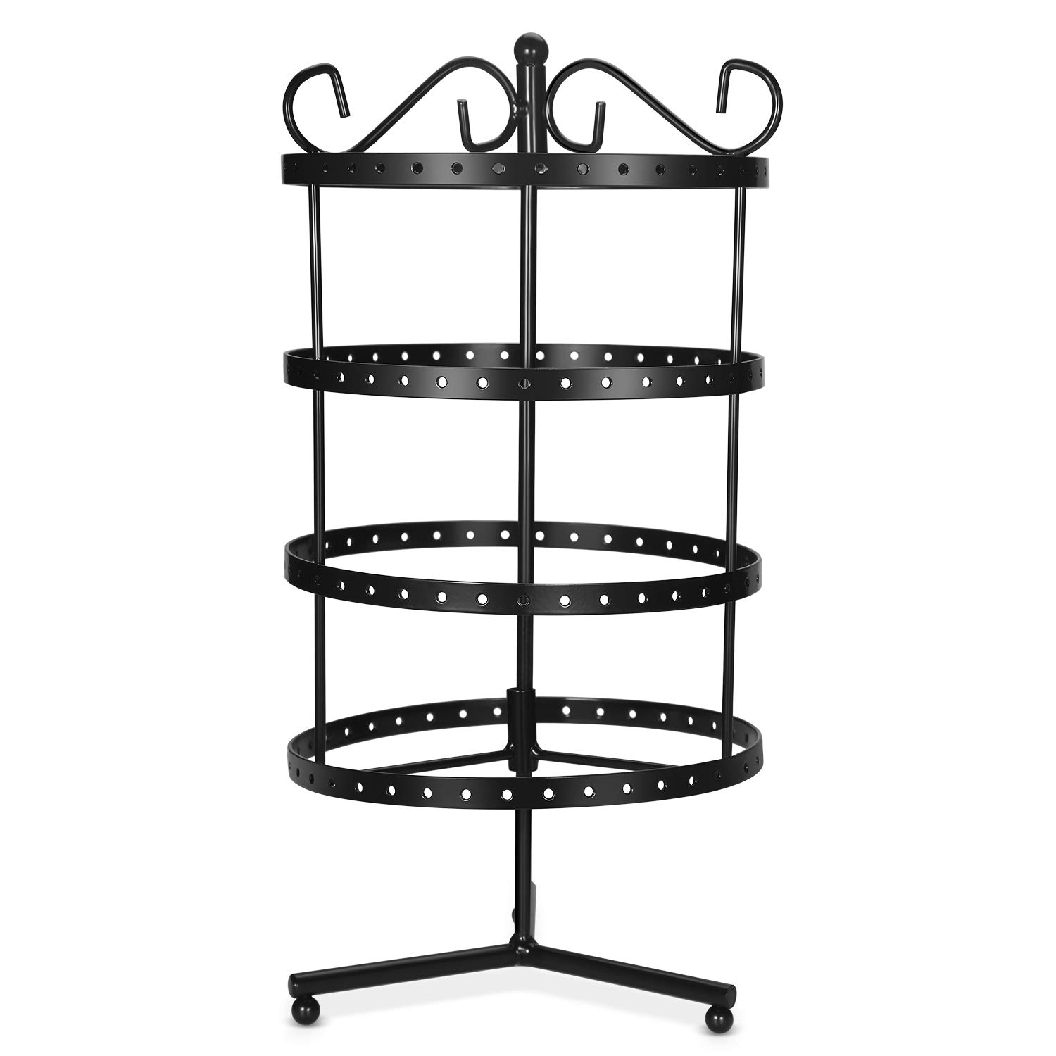 Flexzion 5 Tiers Earring Holder Jewelry Organizer 110 Pairs - Necklace Rotating Spin Display Stand Bracelet Ring Pendants Tabletop Storage Store Rack Tower with Hook on Top for Women Girl (Black)