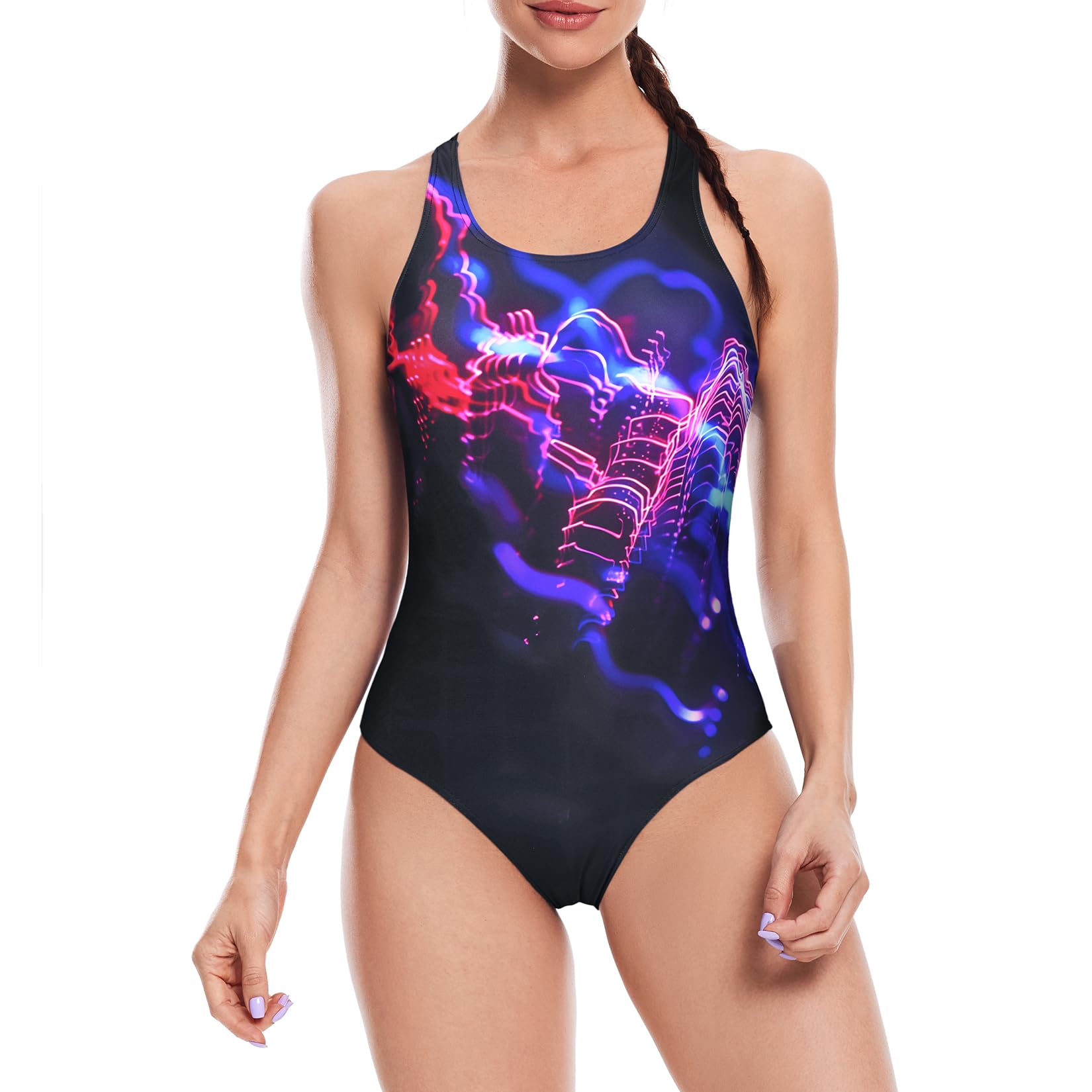 Veranobreeze Damen Sport Badeanzug Racerback Schwarz Sport Bademode