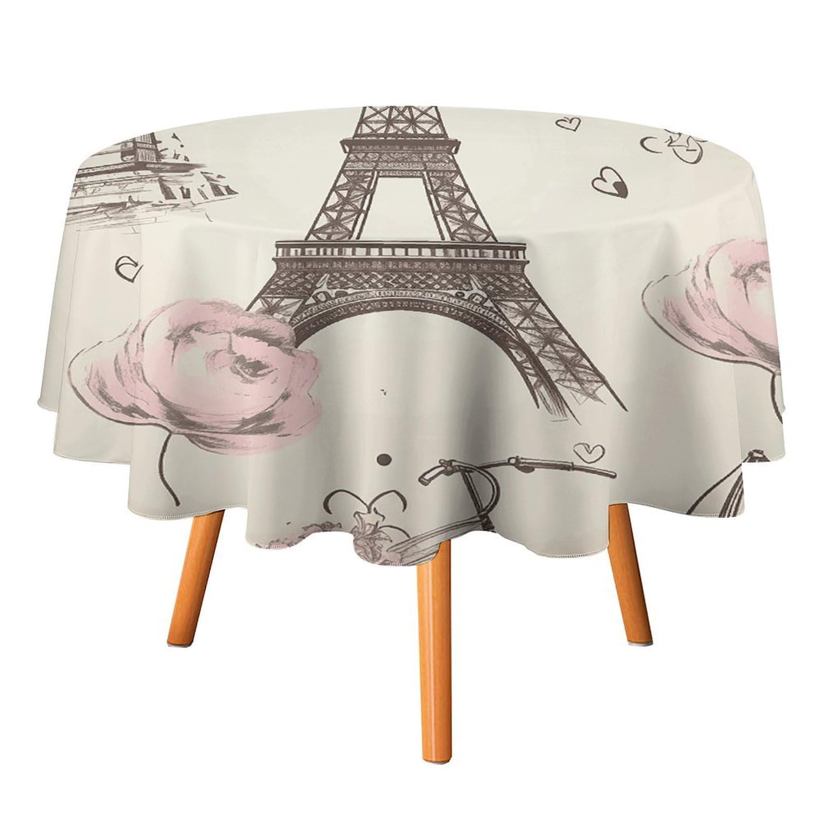 SMAZDFXX The Eiffel Tower Tablecloth for Restaurant, Round Polyester Table Cover 36x36in for Party