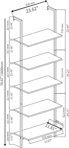 Miniatura 3 de Estantería de 5 niveles para montar en la pared con marco de metal, estantes de diseño abierto, estante de almacenamiento para sala de estar,