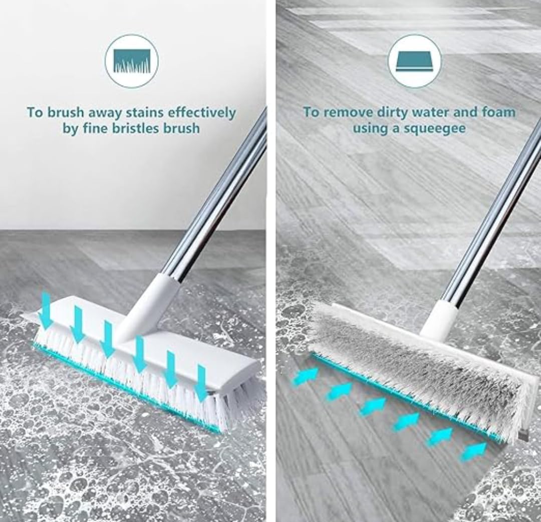 Milton Bathroom Brush 2-in-1 Bathroom Brush with Wiper Long Handle Floor Scrub Brush with 180 Rotating Head for Deep Cleaning Tiles, Toilet, Shower, Walls & Kitchen Floor Cleaning Cleaner Brush - Image 4 thumbnail