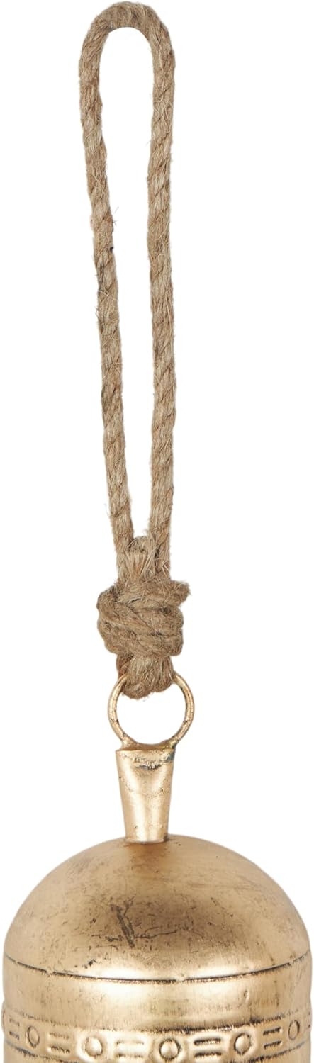 Deco 79 Metal Indoor Outdoor Decorative Cow Bells Tibetan Inspired Meditation Bell with Jute Hanging Rope, Set of 3 Cow Bell 12", 9", 7"H, Gold