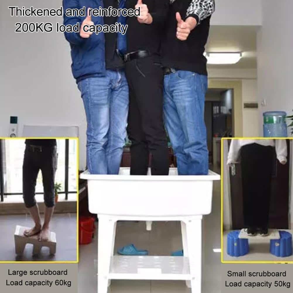 Fregadero De Plástico PP con Tabla De Lavandería, Fregadero Independiente Lavabo De Limpieza con Pies Ajustables, Capacidad De Carga 200 Kg para Cuarto De Lavado, Garaje