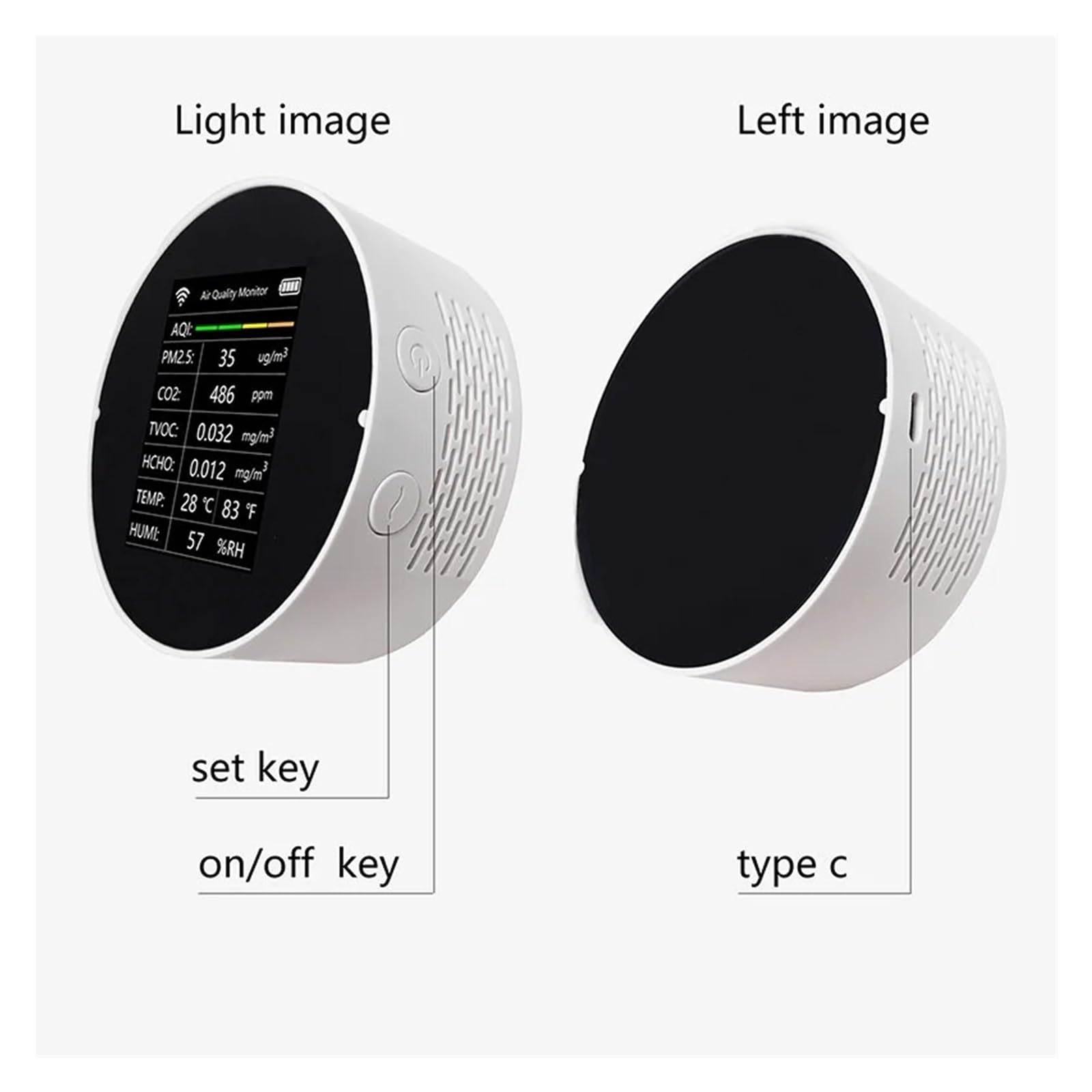 Détecteur de gaz, Détecteur de qualité l'air Multifonctionnel CO2 interconnexion téléphone Portable Outil détection d'environnement d'air(Black-no-WiFi)