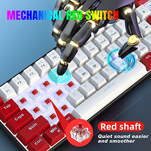 Image of Snpurdiri Wired 60% Mechanical Gaming Keyboard (Red-White, Red Switches) | White LED Backlit Ultra-Compact Mini Office Keyboard for Windows Laptop PC Mac