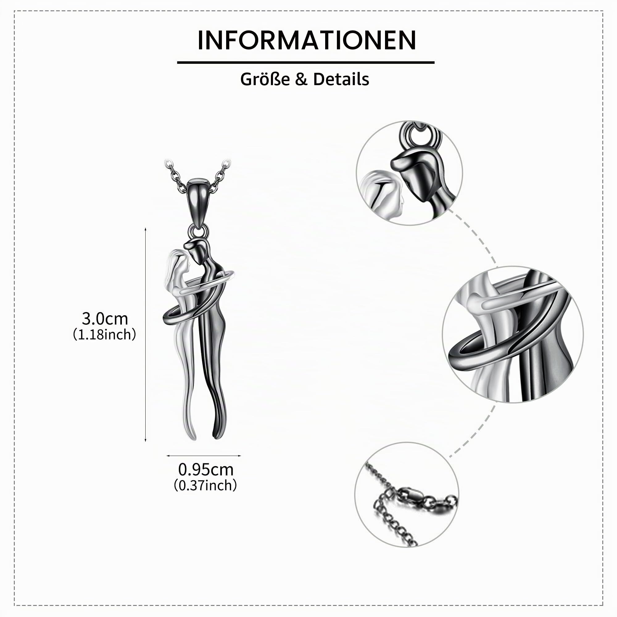 URONE Umarmungspaar Kette 925er Sterlingsilber Schmuck für Valentinstag und Jahrestag für Damen Ehefrauen Liebhaber Sie und Ihn