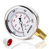 Vista 9 de 0-15 Psi Manómetro de baja presión lleno de líquido de glicerina, esfera de 2.5", montaje inferior de 1/4" NPT, carcasa de acero inoxidable 304