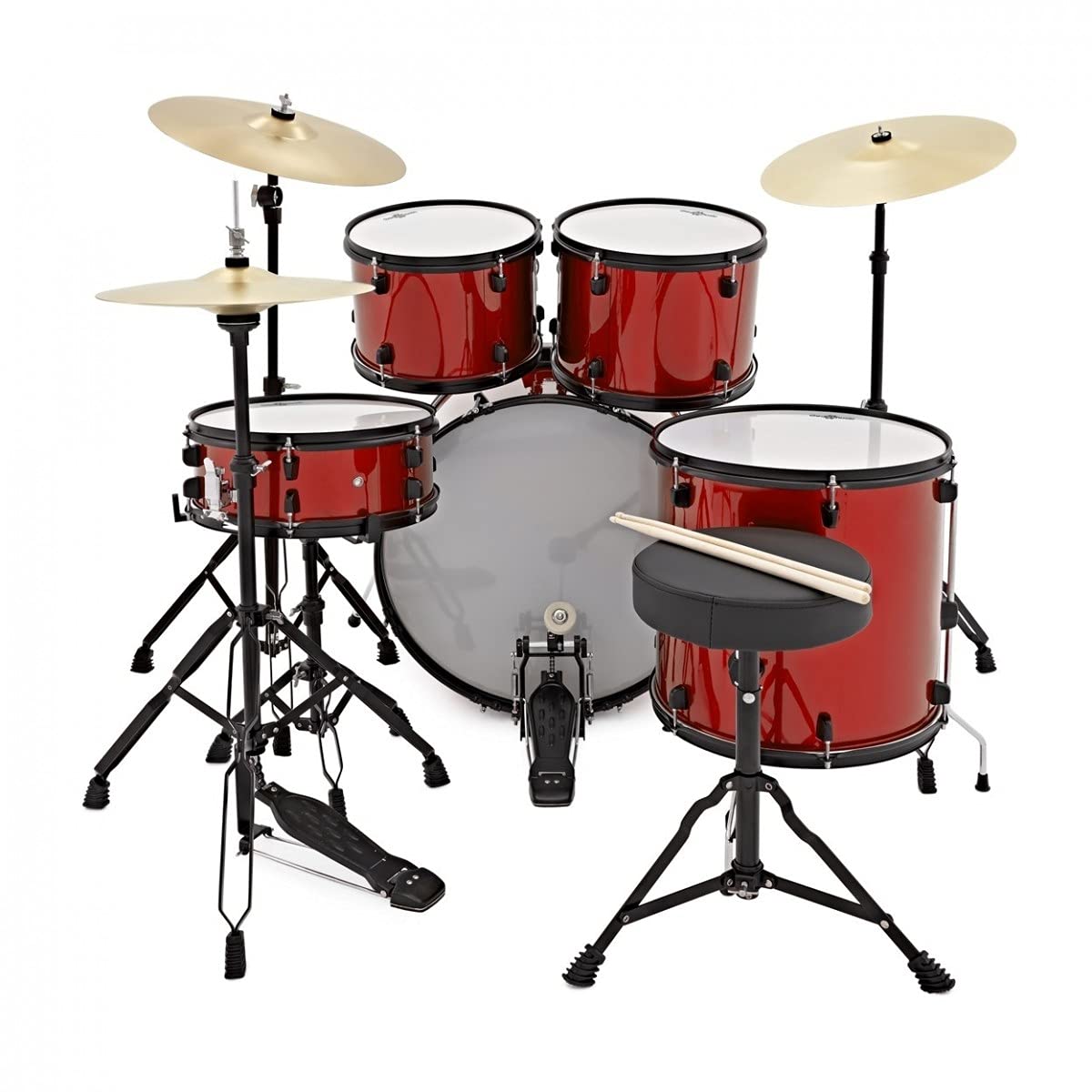 Full Size 5 Piece Beginners Drum Kit BDK-1+ von Gear4music Red