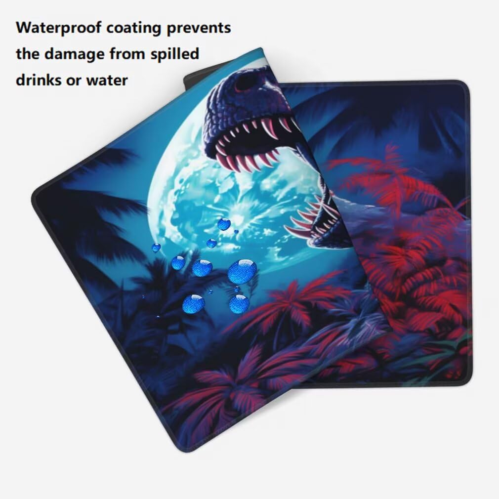 Tappetino Mouse XXL 1000x500mm Dinosauro Grande Mouse Pad, Tappetino Scrivania con Bordi Cuciti, Grande Mousepad Gaming con Base Antiscivolo per Giocatori, Ufficio e Casa (Luna Piena) -MP1532