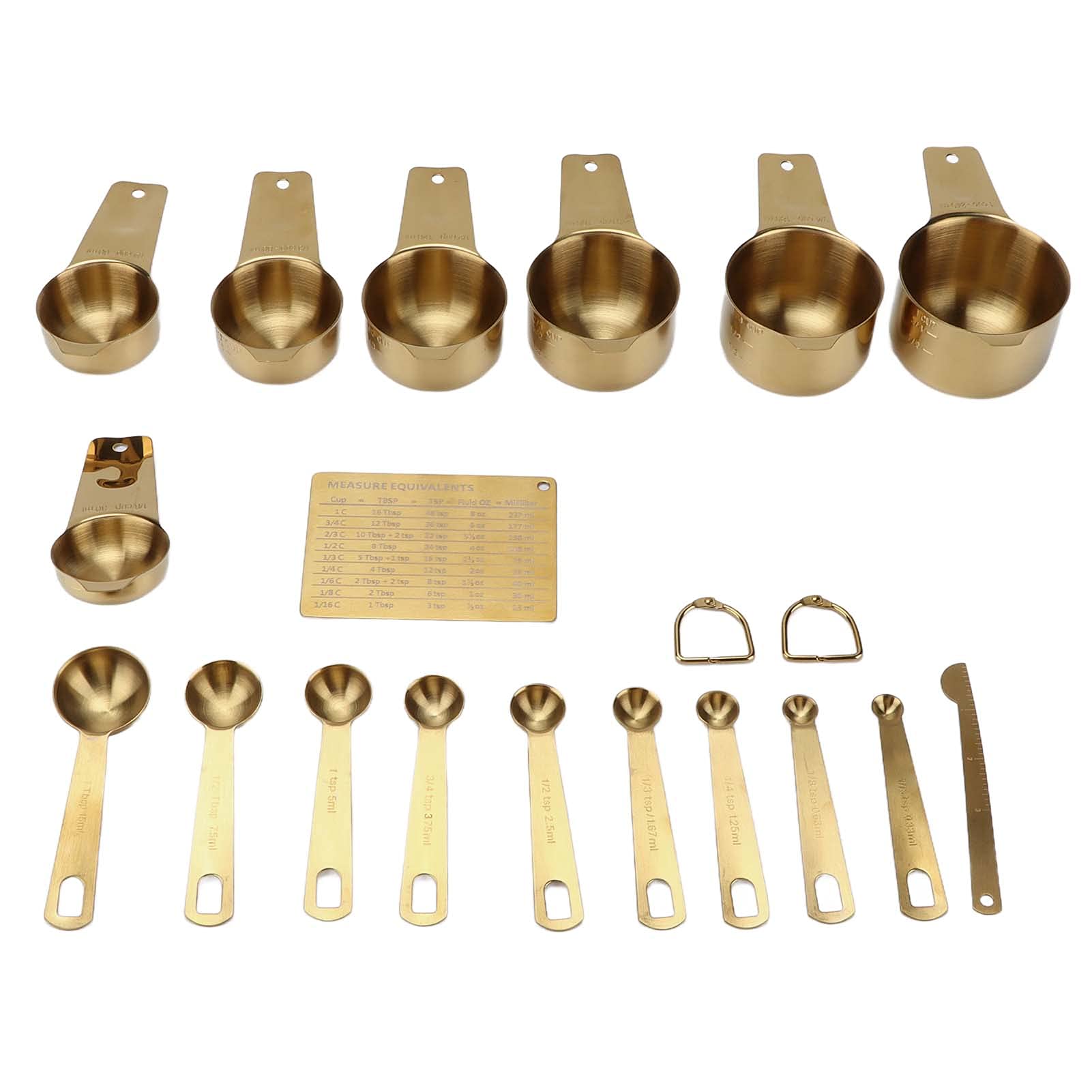 Jeffergarden Juego de Tazas y Cucharas Medidoras de 18 Uds., Acero Inoxidable, Herramientas Doradas para Hornear para Cocinar, Diseño que Ahorra Espacio y Resistente Al óxido