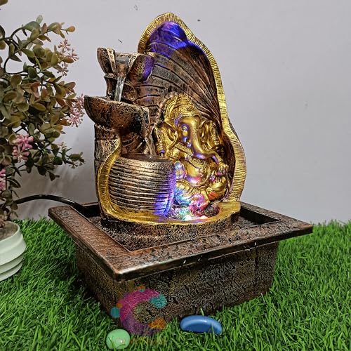 Image of Decorative Water Fountain for Home Decor, Office, Indoor & Outdoor, Garden, Puja Room, Vaastu, Reception, Spa, Gifting. (Golden Ganesha UR-047)
