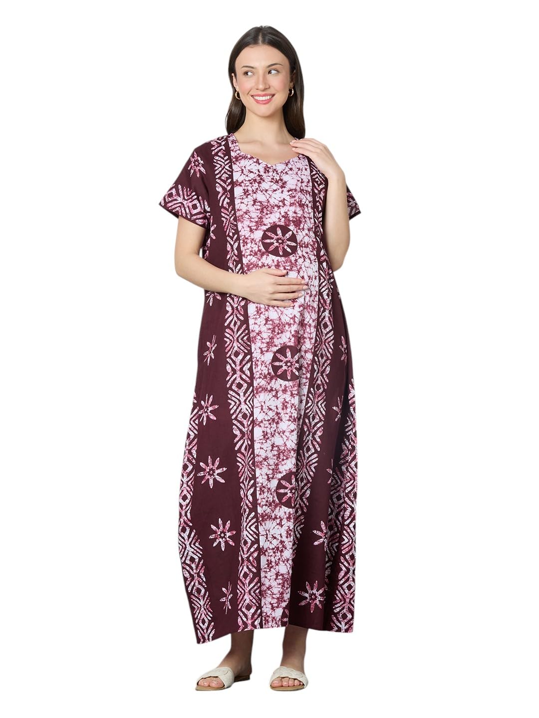 Women's Cotton Printed Feeding Maternity Nighty | Nursing Gown with zips on Both Sides-image-14