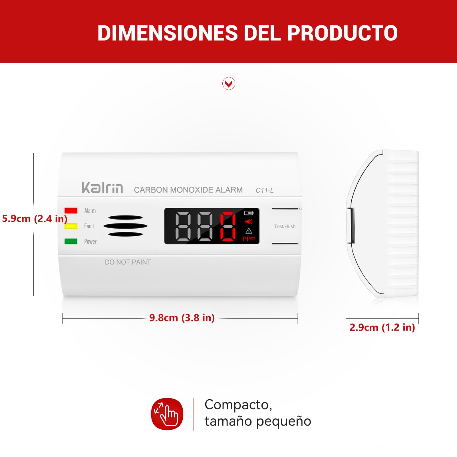 Kalrin Detector de monóxido de Carbono, Detector de CO con 10 años de duración del Sensor, Pantalla LED contra Incendios para Casas, Dormitorios y Hoteles, EN50291