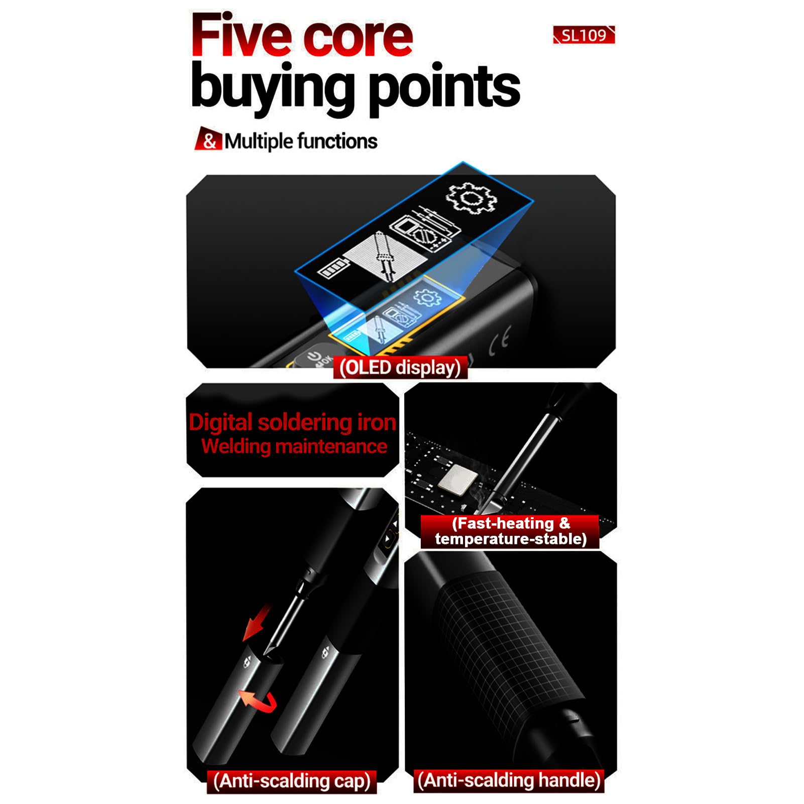 Kit saldatore portatile 2 in 1, display OLED, temperatura regolabile (Nera) | Riscaldamento rapido e spegnimento automatico con puntali per multimetro per test elettrici