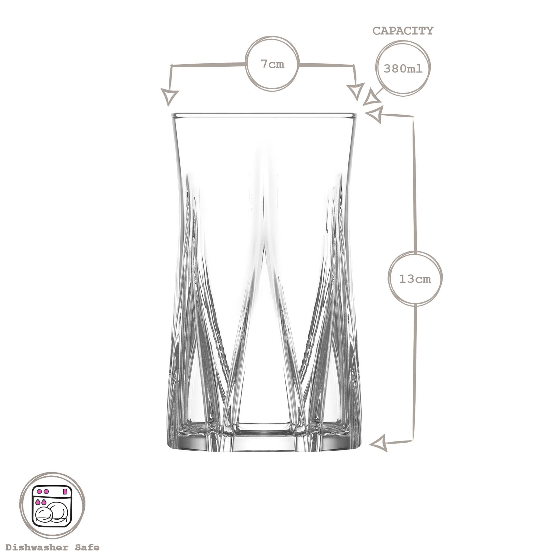 LAV 300ml/380ml Zoey Ensemble de Verres - 12pc Grand Lavable au Lave-vaisselle Verre Eau Gin Jus Cocktail Boire Highball Gobelets Verrerie Ensemble