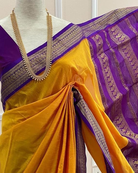 Image of Women's Kanjivaram Cotton Silk Saree South Indian Paithani Sari | gadwal cotton sarees with Zari Border and Blouse Piece - Suitable For All Indian Occasions and Festivals 191