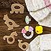 Hombae Wooden Teether Rings Natural Wood Teething Toys for Infant, Wooden Teether Animals for Toddler (Unicorn, Elephant, Whale, Kangaroo, 4Pack)