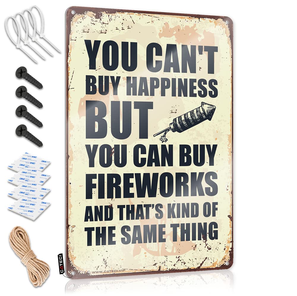 HELIOFORGE Man Cave Decorations You Can'T Buy Happiness But Can Fireworks Sign Sports Bar Decor Retro Tin Signs(30X40CM)