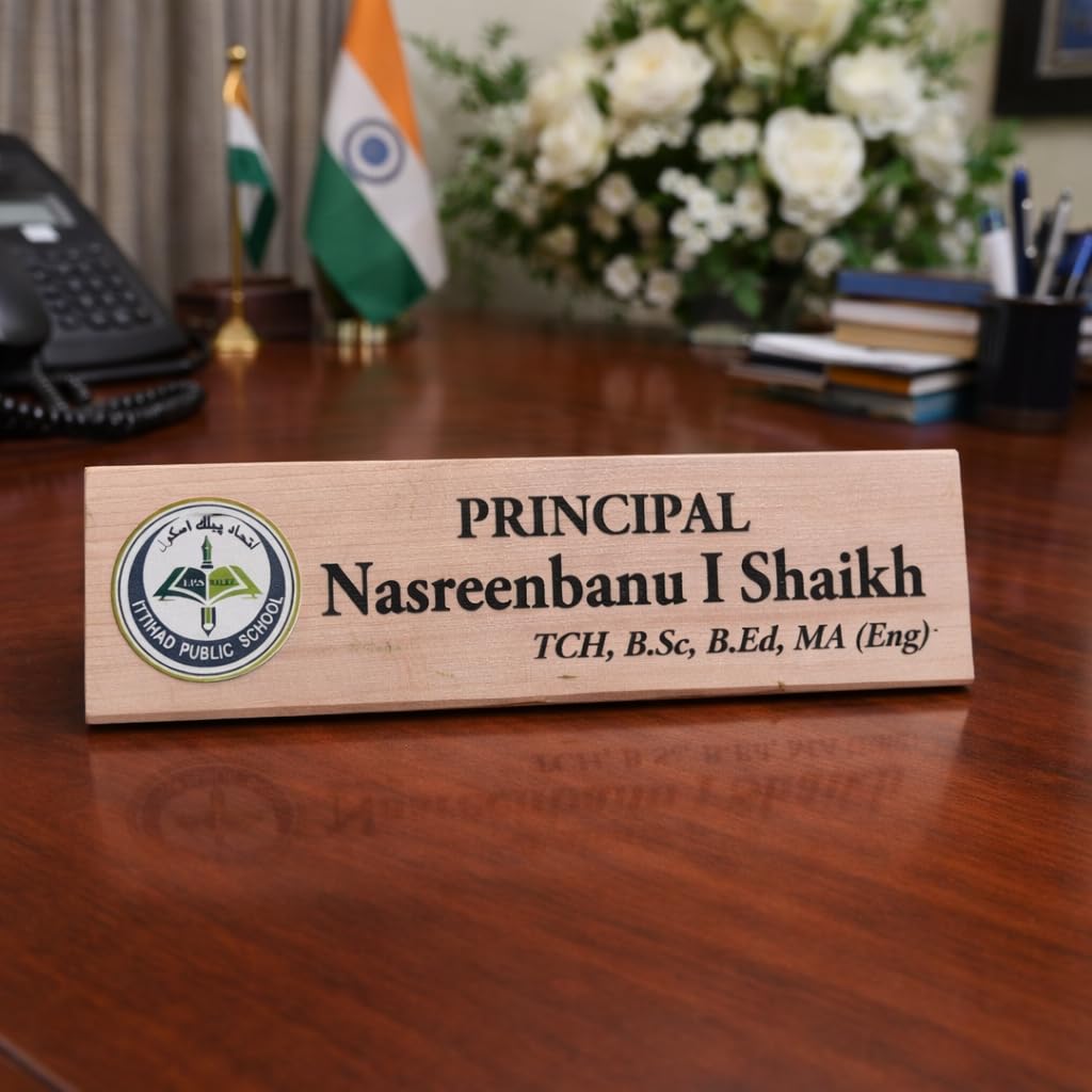 Wooden Desk Nameplate for Office Table | Personalized Name Plate with Stationery Holder-image-27