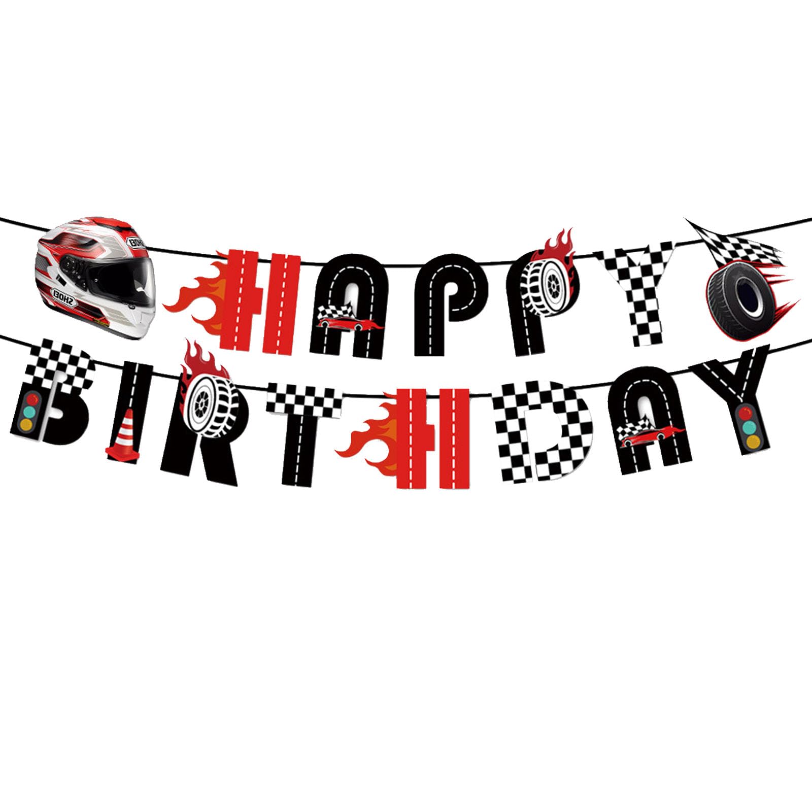 GOTPASS Race Car Happy Birthday Banner Racing Party Supplies Race Car Party Decorations for Boys, Baby Shower Birthday Party Supplies
