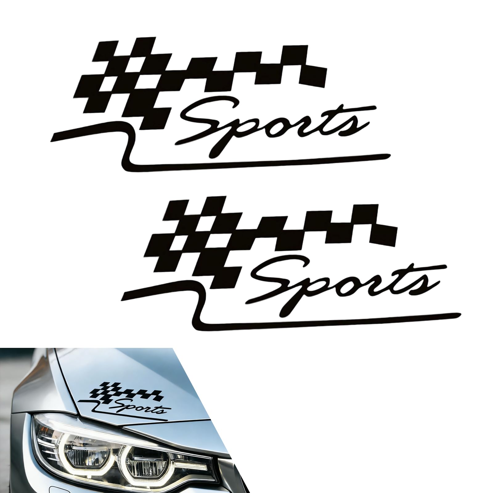 2 PCS Car Light Eyebrow Stickers, Sports Square Graphic Car Body Vinyl Decals, DIY Car Body Decorative Decal for Hood, Bumper, Window, Universal for Most Cars (Black)