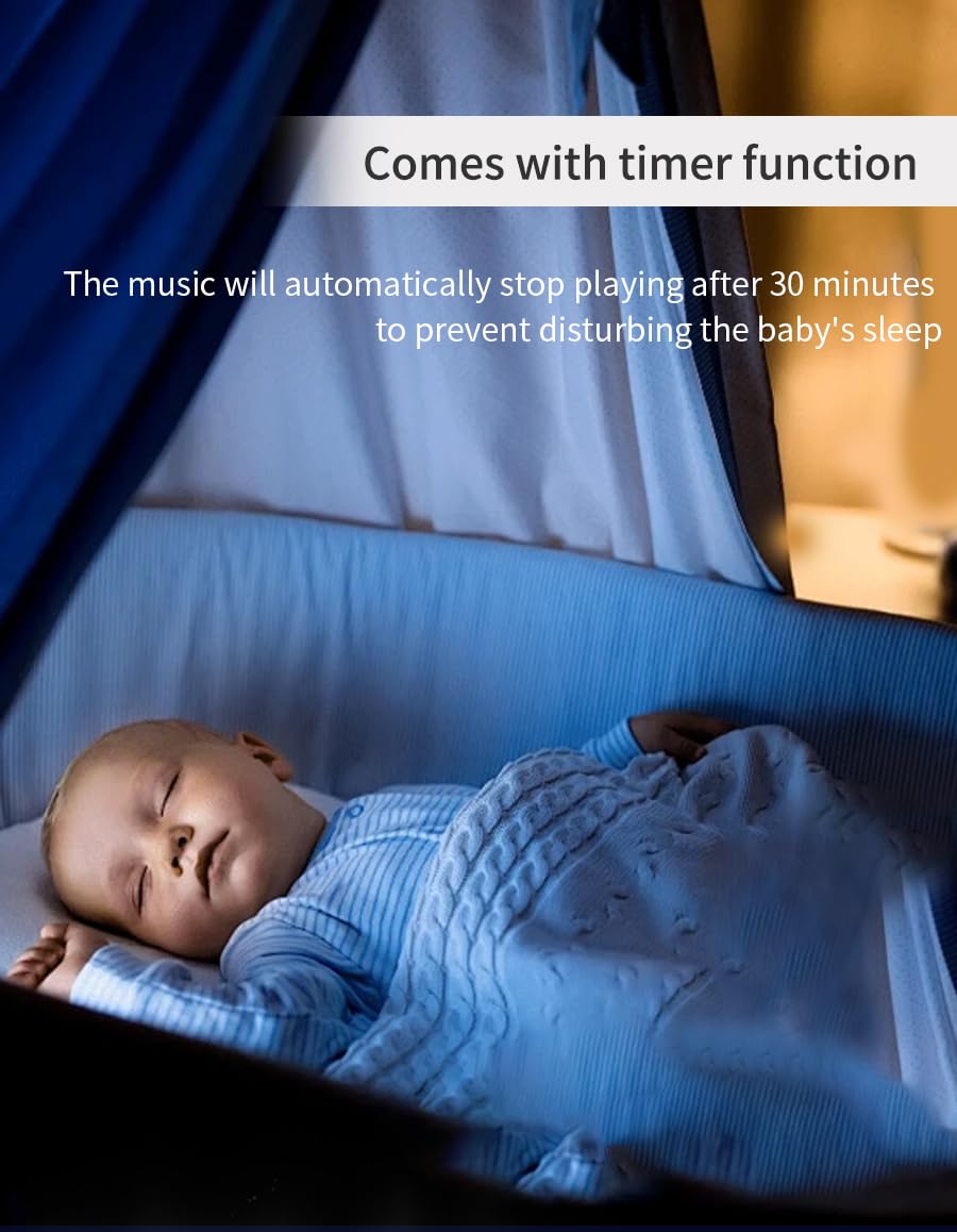 Mobile für Babybett zum Packen und Spielen, Stubenwagen-Mobile mit Musik, Rotation, Krankenschwesterlichtern, natürlichen Klängen, Timer-Funktion, Sternenlicht-Projektion, mobiles