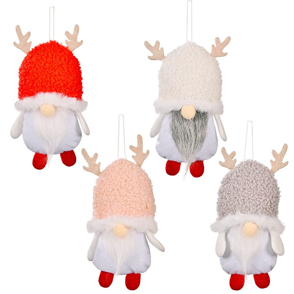 Christmas Hanging Ornament Set, 4 Pcs Plush Dwarf Toy Tree Pendant Decorations,X-Mas Indoor Ornaments Gift for Girls Boys