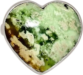 Heart - Natural Chrome Chalcedony - Australian 925 Silver Ring s.7 ALLR-30211