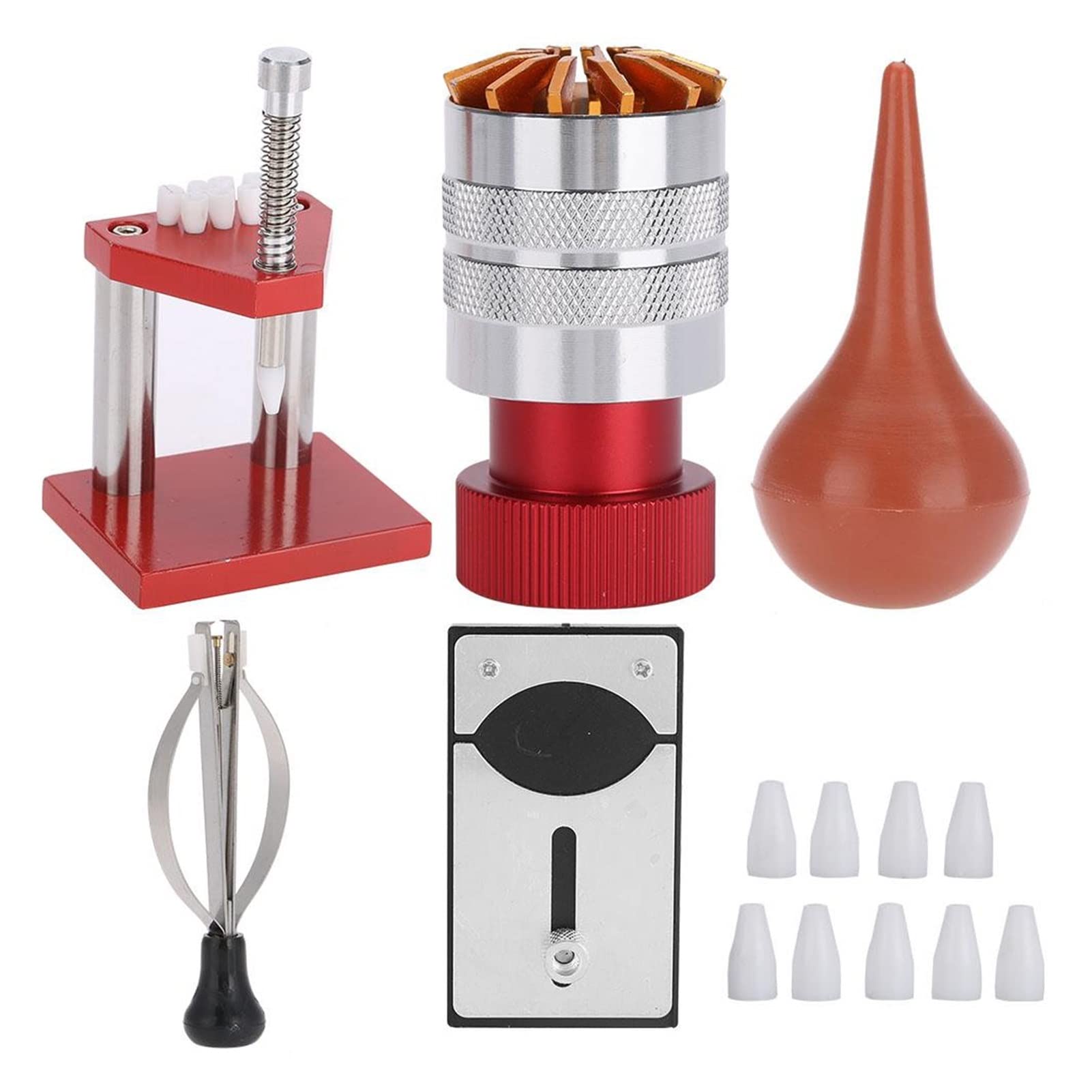 Kit di Riparazione Orologi da 5 Pezzi, soffiatore d'Aria per Polvere di Gomma, apricassa per fondello, Strumento di impostazione delle lancette per or