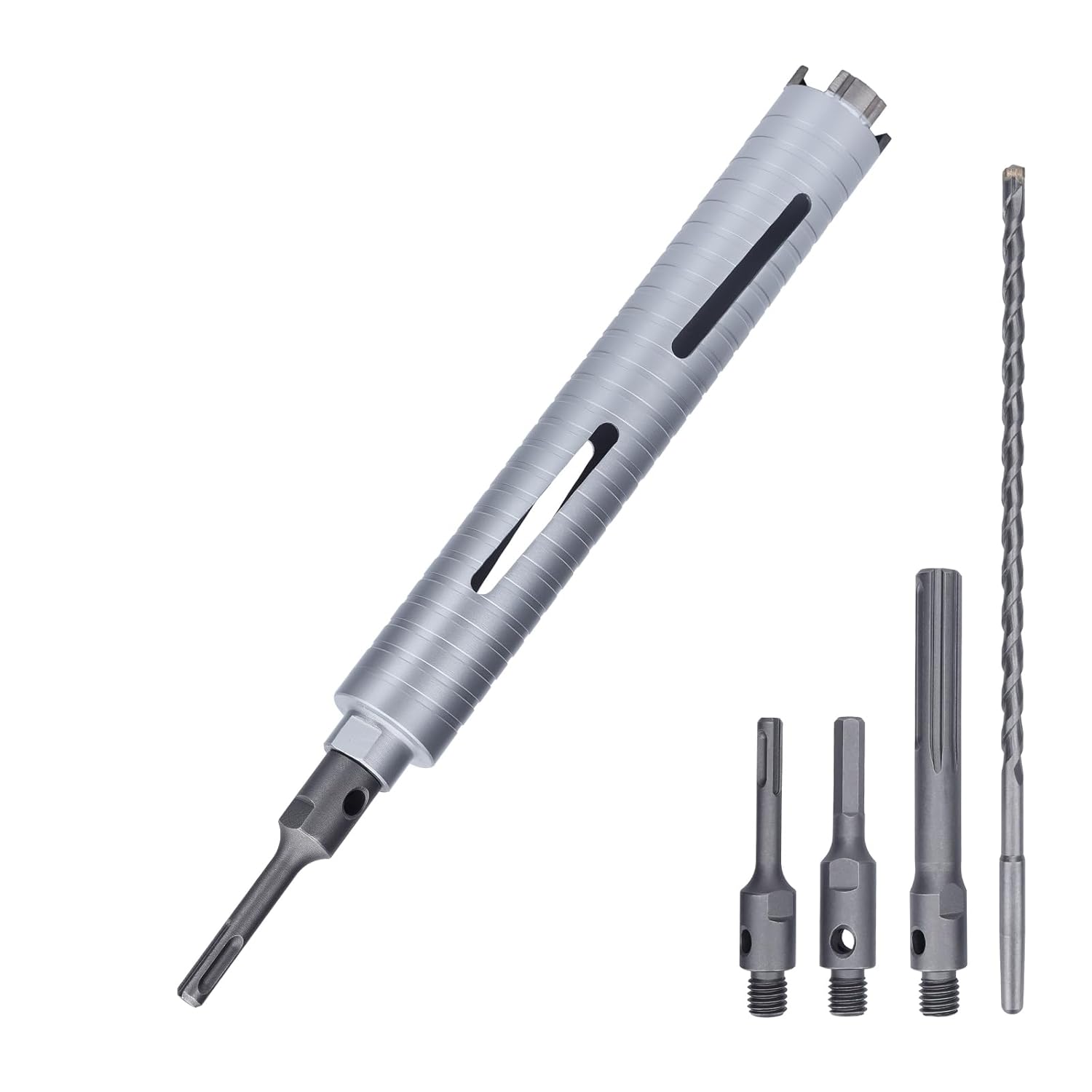 1-3/4 inch Diamond Dry Core Drill Bit, 10" Drilling Depth, 5/8"-11 Thread Core Drill Bit for Concrete Masonry Brick Block, Includes 3 Adapters SDS Plus, SDS Max and Hex (1-3/4 inch)