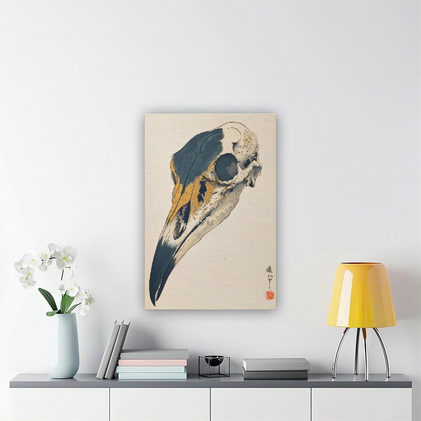 Intricato poster su tela con teschio di corvo per la decorazione della casa