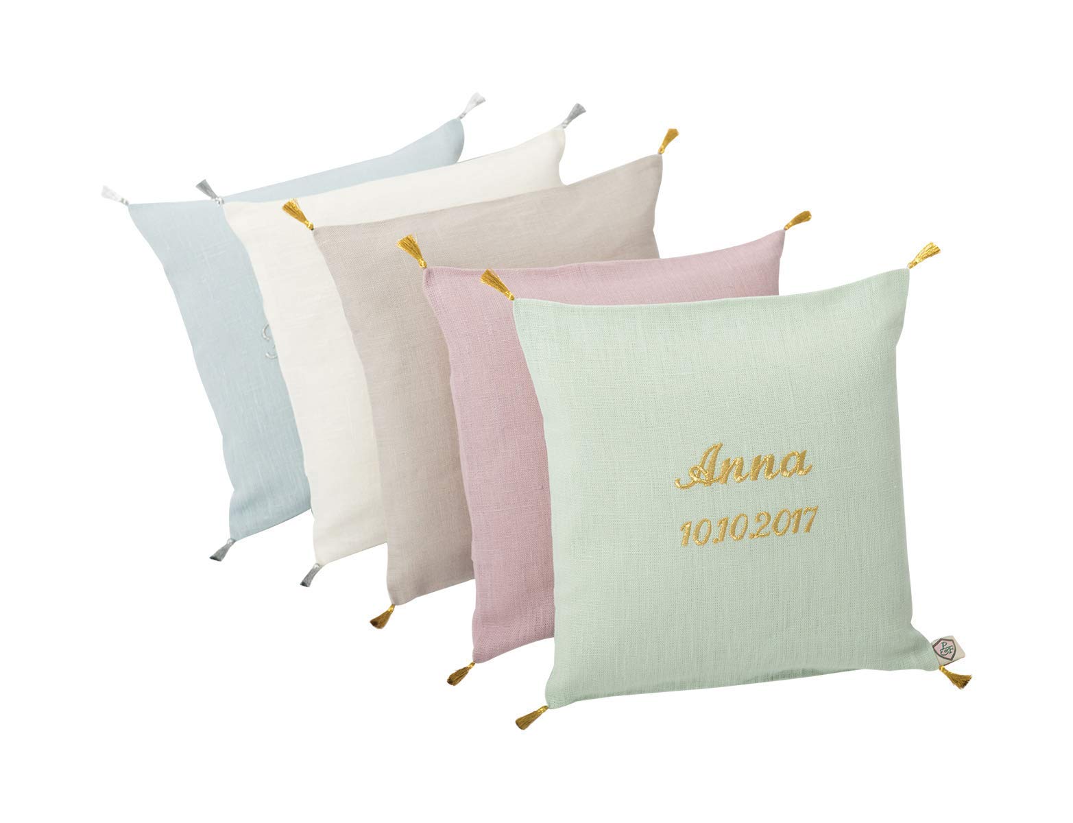 Namenskissen LEINEN weiß von paula & ferdinand - Geschenk zur Geburt und Taufe - Kissen personalisiert - Kissen mit Name