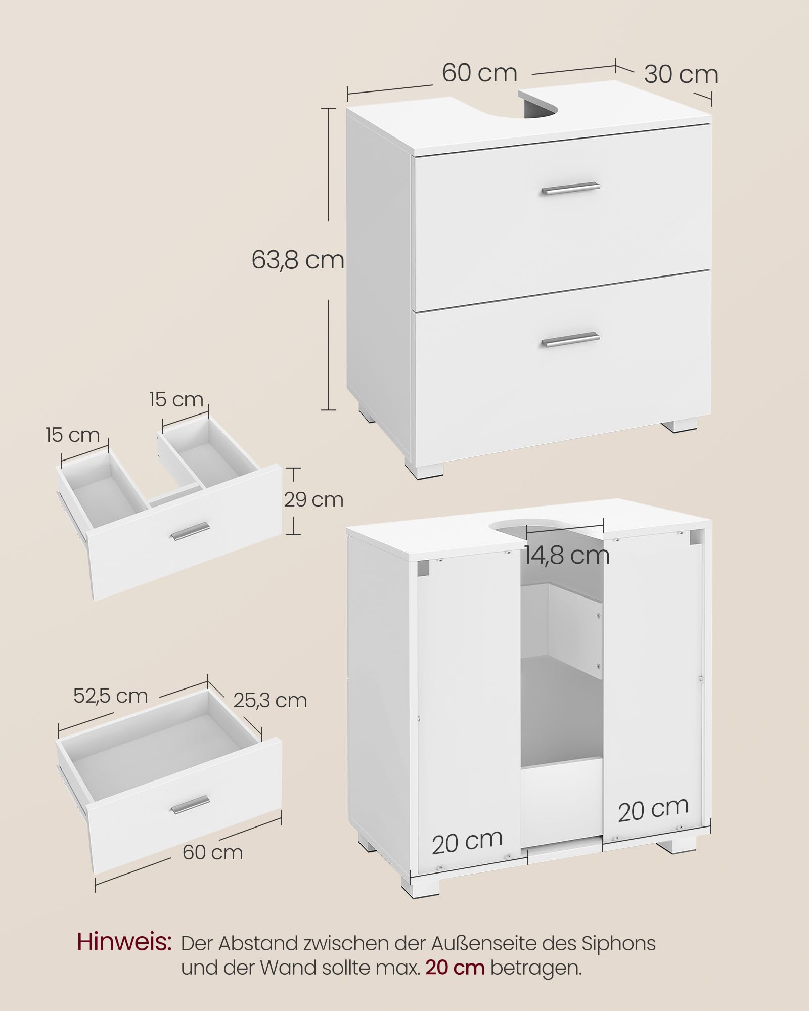 Waschbeckenunterschrank – 2 Schubladen, 60 cm breit