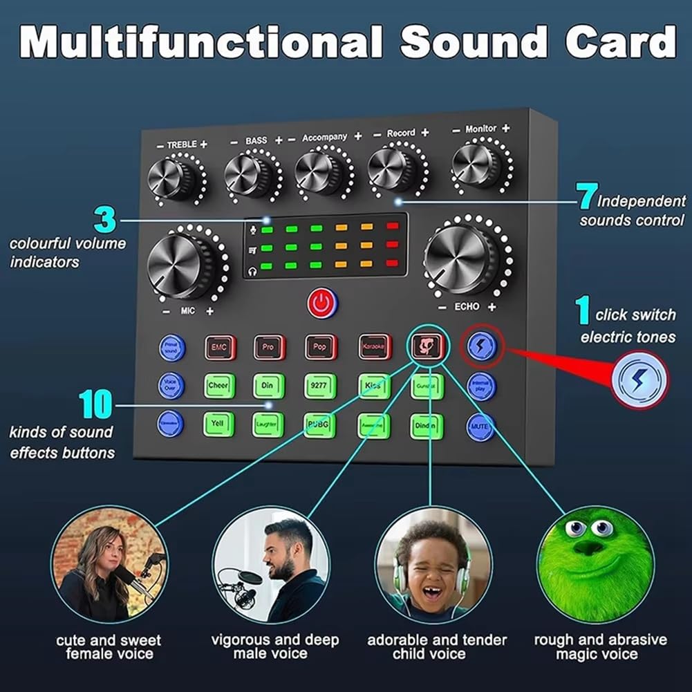 V8S Live Sound Card Podcast Equipment Bundle, con Set di Microfoni, Streaming Live di Musica/Registrazione per Dispositivo Dj Disco