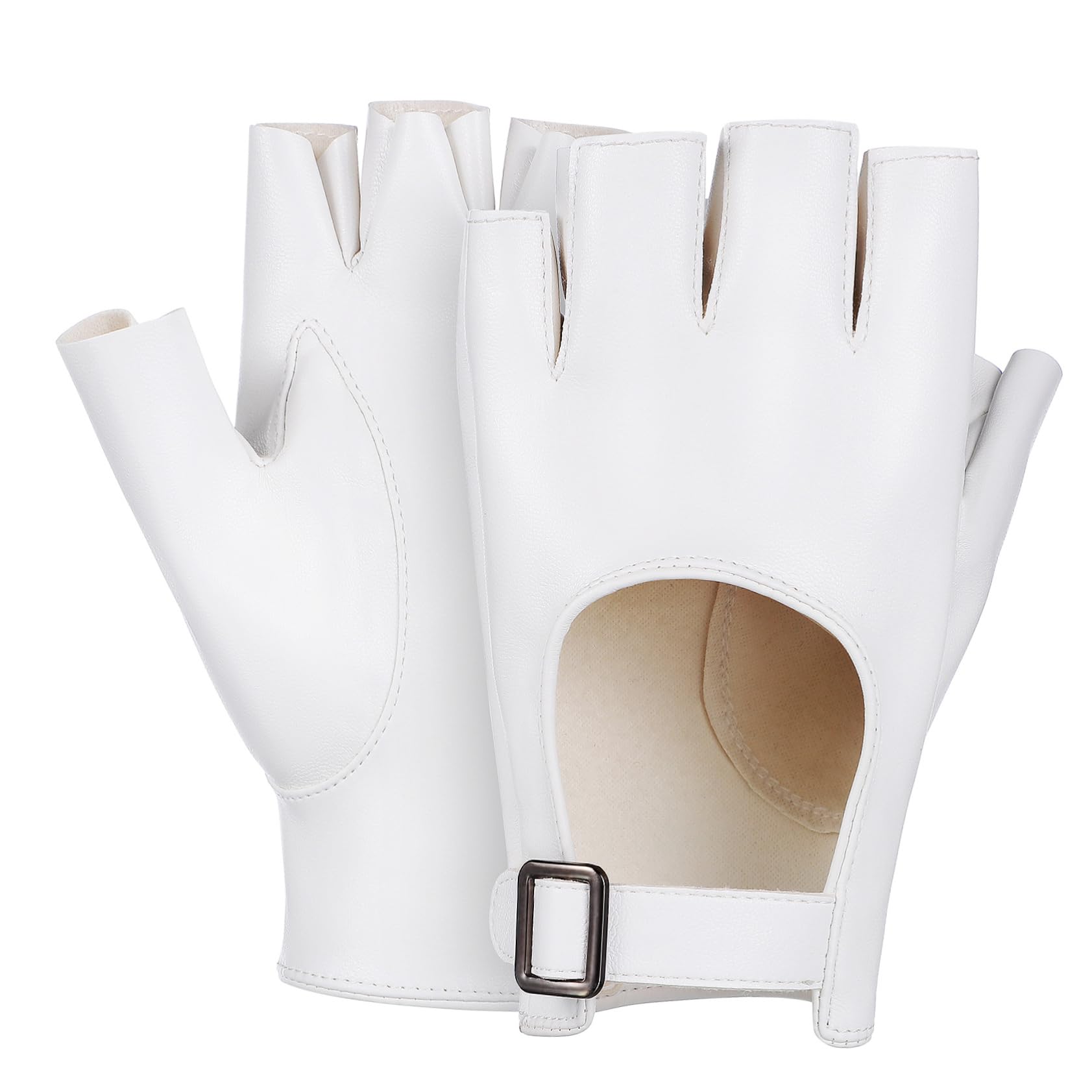 BESTYASH Fashionable Half Finger Gloves for Women White Lightweight Soft Comfortable for Dancing Motorcycle and Everyday Wear