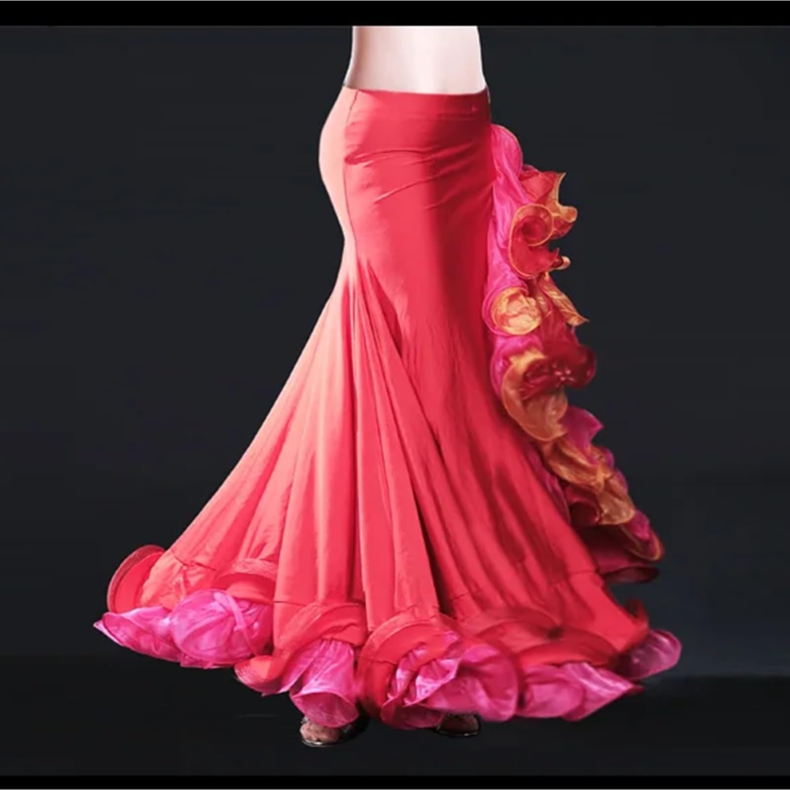 Falda de danza del vientre con hendidura falda profesional para niñas, ropa de danza del vientre para mujeres mayores (rojo)