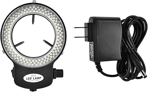 Demeras Anillo de luz de microscopio, 144 cuentas LED, fuente de luz, iluminador de brillo ajustable para microscopio, instrumento óptico (negro,