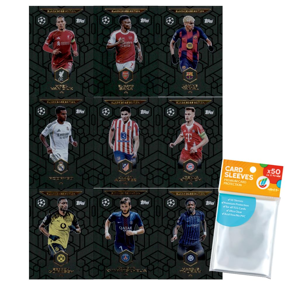 Bundle with Topps Match Attax Champions League 2025/26 Trading Cards + Exclusive Collect-it Cases (All 9 Black Edge Cards)