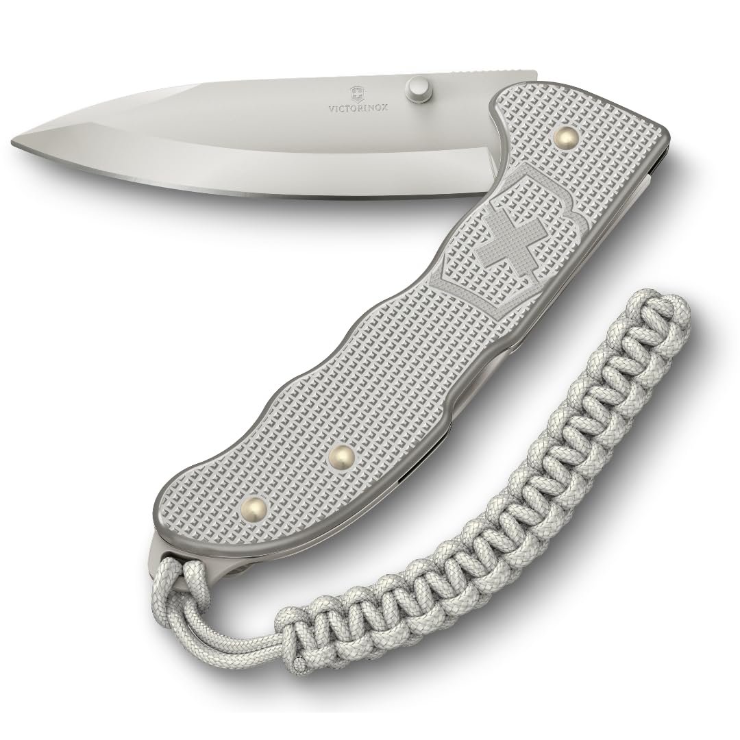 Victorinox Couteau Suisse Hunter Evoke Alox, Couteau Pliant Outdoor, 5 Fonctions, y c. Lame 10 cm et Attache en Paracorde, Argent