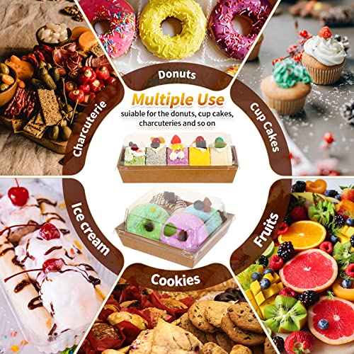 Boîtes à sandwich carrées jetables en papier avec couvercle transparent, lot de 100