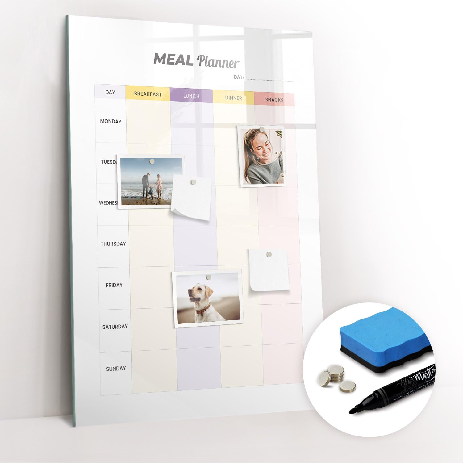 Lavagna Magnetica in Vetro con Accessori | Include Magneti Potenti, Pennarello e Gomma | Casa, Ufficio, Scuola e Creatività - 60x40 - Agenda settimanale