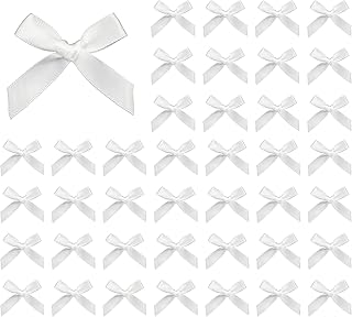 100Pcs Mini Satin Ribbon Bows for Gift Wrapping, Craft, Wedding, Party Decoration - White