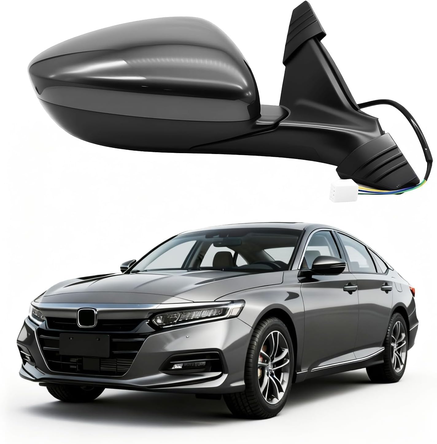 Right Passenger Side Mirror Assembly Compatible with Accord LX Sport 1.5T 2018-2022 Non-Heated Power Manual Folding HO1321328 76208-TVA-A02 Gray Modern Steel Metallic (3Pins)