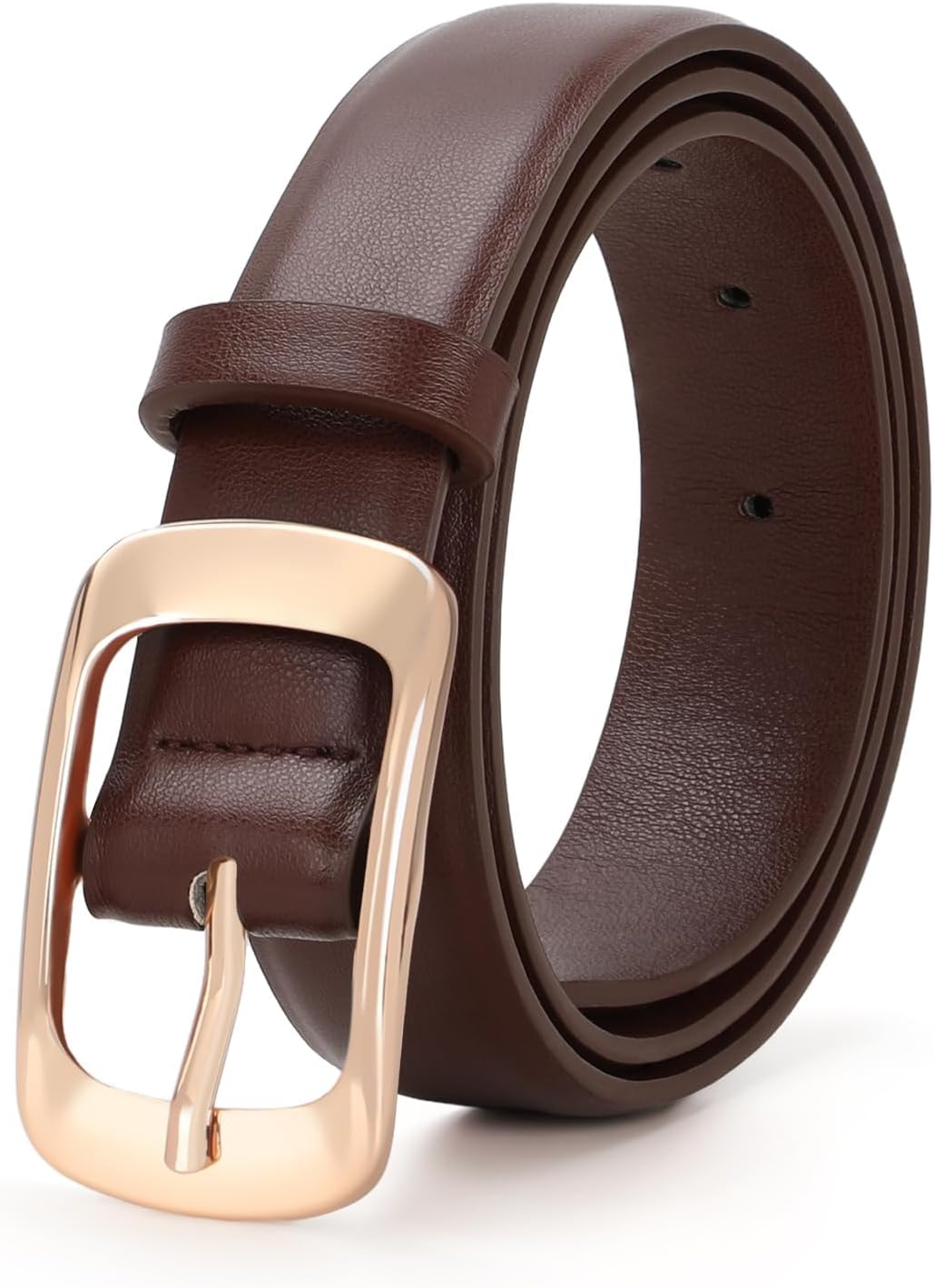 XZQTIVE Women Leather Belts for Jeans Pants, Black/Brown Waist Dress Belts with Gold/Silver Buckles, Fit Sizes S to XL