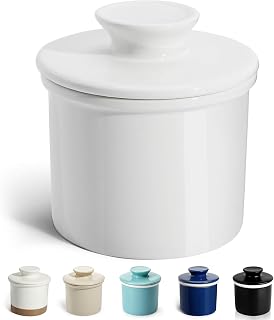 Sweese French Butter Dish Crock with Lid - White Porcelain Butter Keeper for Soft Spreadable Butter on Counter